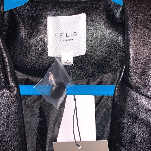 Le Lis Faux Black Leather Jacket Size Large - Picture 4 of 5